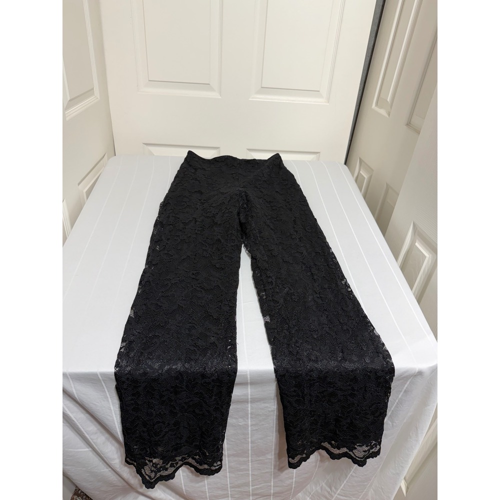 Collection Fifty Nine Black Floral Lace Wide Leg Pants High Rise Size 10 USA - Picture 1 of 8